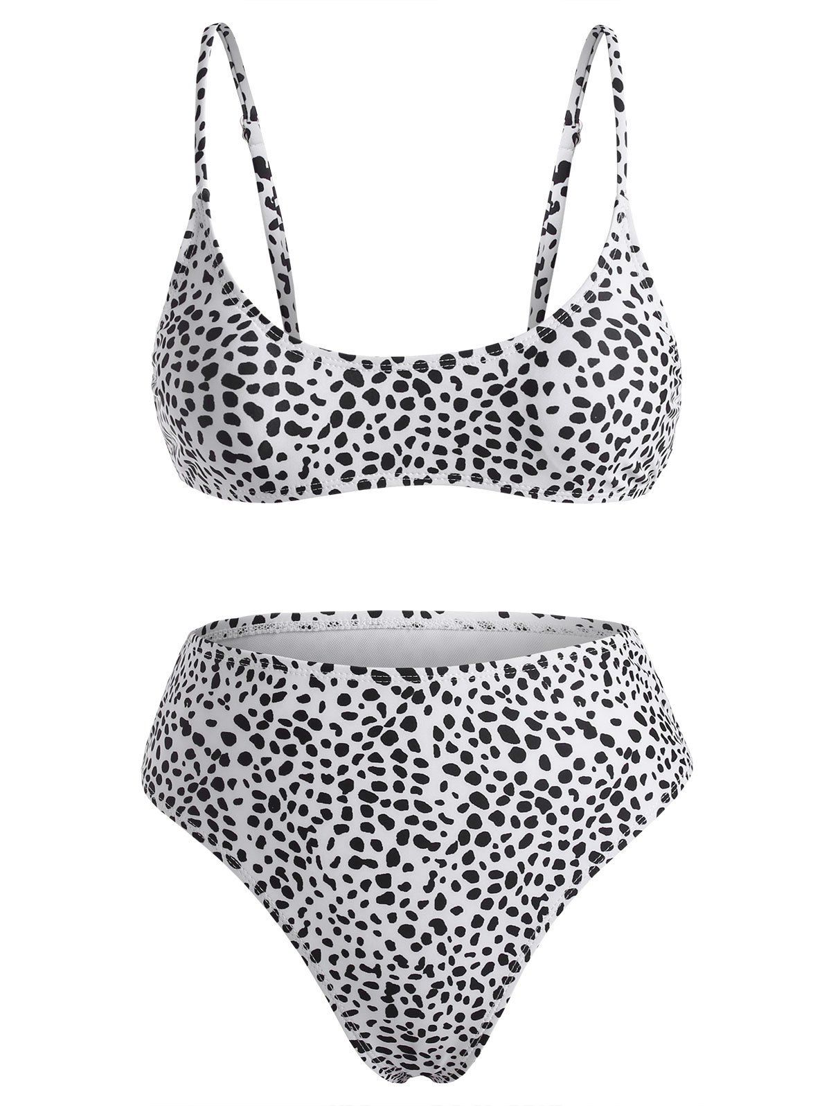Maillot de Bain Bikini Imprimé Dalmatien à Taille Haute - Blanc XL