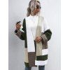 Color Blocking Open Drop Shoulder Knitted Coat - LIGHT GRAY S