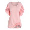 T-shirt Noué Sanglé de Grande Taille à Manches Papillon - Rose 5X