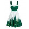 Christmas Faux Fur Lace Up Tree Print Dress - DEEP GREEN XL