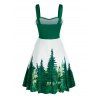 Christmas Faux Fur Lace Up Tree Print Dress - DEEP GREEN XL