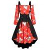 Plus Size Christmas Snowman Snowflake Dress with Lace-up Waistcoat Set - RED 4X