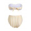 Striped Tied Cutout High Waisted Bandeau Bikini Swimwear - YELLOW L