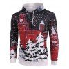 Sweat à Capuche Imprimé Château et Arbres de Noël avec Poche Kangourou - Noir 2XL