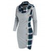 Plaid Print Mock Button Asymmetrical Sheath Dress - LIGHT GRAY M