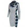 Robe Fourreau Asymétrique à Carreaux Imprimé avec Bouton - Gris Clair 2XL