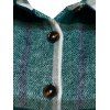Button Up Plaid Pattern Wool Blend Coat - GREENISH BLUE 3XL