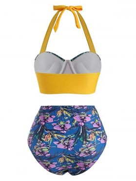 Flower Print Moulded Halter Tummy Control Tankini Swimwear