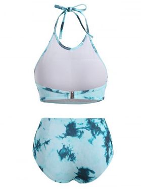 Ribbed Tie Dye Halter Tankini Swimwear
