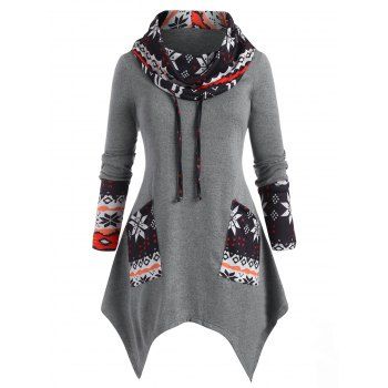 

Plus Size Snowflake Print Asymmetric Christmas Top, Gray