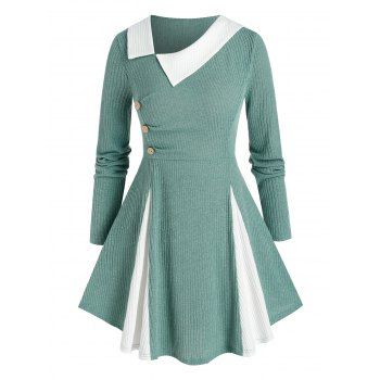 

Plus Size Two Tone Godet Skirted Rib Knit Sweater, Sea green