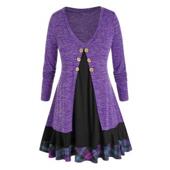 

Plus Size Space Dye Flyaway Plaid Long Sleeve Tee, Purple iris