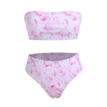 

Strapless Marble Print High Waist Bikini Swimwear, Light pink