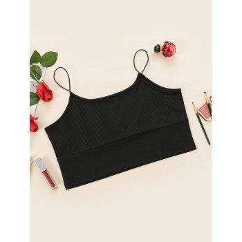 

Plus Size Bungee Strap Ribbed Cropped Cami Top, Black