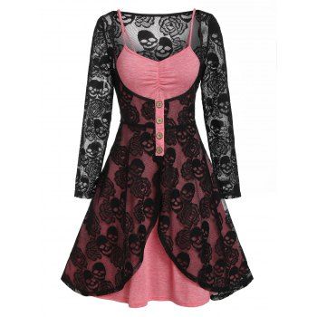 

Floral Lace Top and Cami Flare Dress Set, Multicolor a