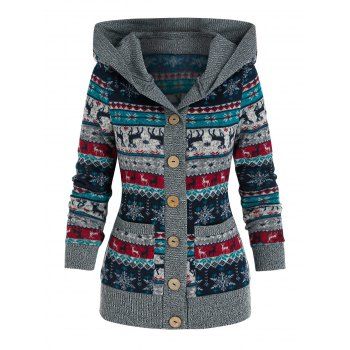 

Christmas Snowflake Elk Hooded Knitted Jacket, Gray