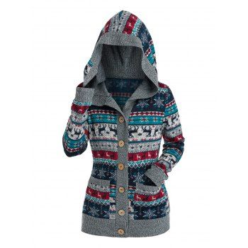 

Christmas Snowflake Elk Hooded Knitted Jacket, Gray