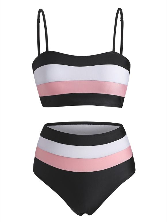 Maillot de Bain Bikini Rayé en Blocs de Couleurs à Coupe Haute - multicolor XL