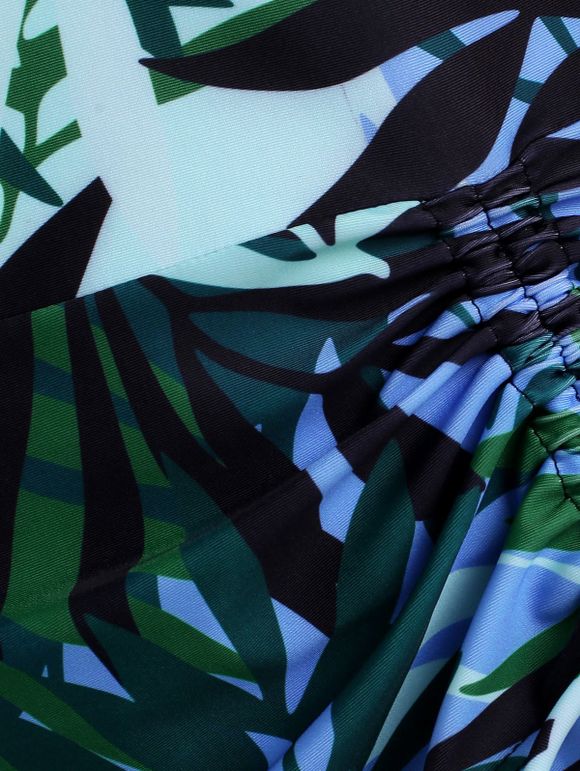 Maillot de Bain Tankini Superposé Plongeant à Imprimé Feuille - multicolor M