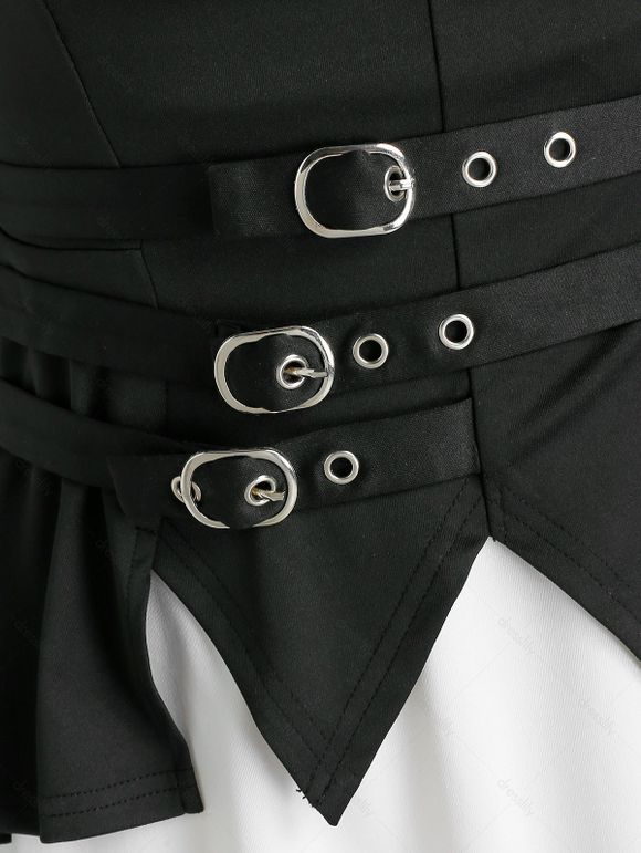 Robe Simple à Epaule Dénudée avec Gilet Asymétrique Bouclé - Noir M