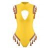 Maillot de Bain Découpé Ourlet à Frange à Col Haut Une-Pièce - Jaune S