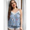 Ensemble de Pyjama Panda Imprimé à Ourlet en Dentelle Guipure de Grande Taille - Bleu 3XL