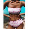 Maillot de Bain Bikini Bandeau à Imprimé Marbre à Taille Haute - Rose clair S