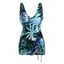 Maillot de Bain Tankini Superposé Plongeant à Imprimé Feuille - multicolor M