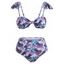 Ruffle Leaf Print Knot Tropical Bikini Swimwear - DEEP BLUE XL