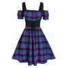 Robe Ligne A à Carreaux Epaule Dénudée Grande Taille à Lacets - Violet Buisson 3X