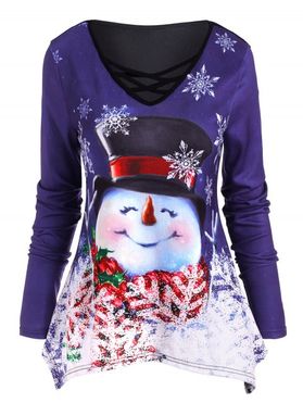 Christmas Snowman Snowflake Crisscross Uneven Hem Knitwear