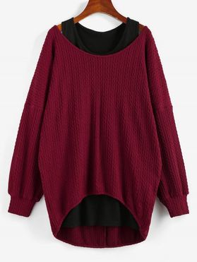 Drop Shoulder High Low Jacquard Sweater and Plain Tank Top