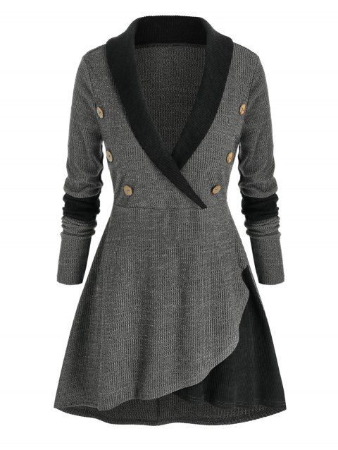 Plus Size Shawl Collar Bicolor A Line Tunic Sweater