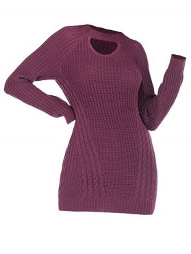 Cable Knit Cutout Raglan Sleeve Tunic Sweater