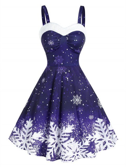 Christmas Party Dress Snowflake Print Ombre Color Dress