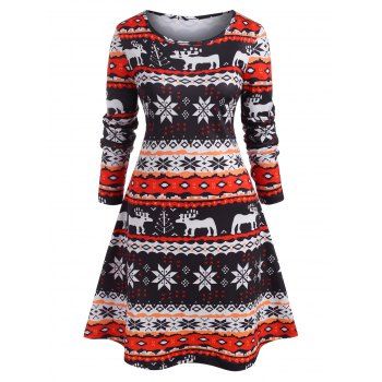 

Plus Size Snowflake Print Christmas T Shirt Dress, Red