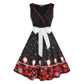 

Christmas Santa Claus Snowflake Print Flare Dress, Black