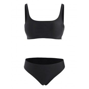 

Square Neck Plain Tank Bikini Swimwear, Black