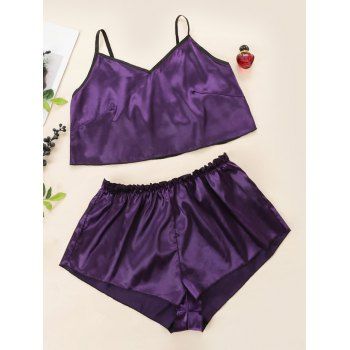 Image of Plus Size Satin Ruffle Contrast Trim Lingerie Set