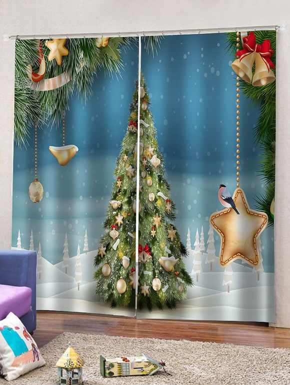 Rideaux de Fenêtre Imperméables 3D Etoile de Noël Imprimé - multicolor W30 X L65 INCH X 2PCS