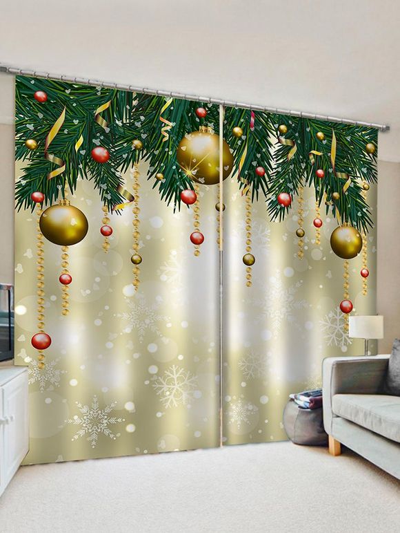 Rideaux de Fenêtre de Noël Imperméables Boule et Sapin 2 Pièces - multicolor W33.5 X L79 INCH X 2PCS