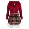 Plus Size Hooded Half Zipper Plaid Layered Top - RED 2X