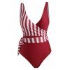 Vertical Striped Plunge High Rise Wrap One-piece Swimsuit - RED M