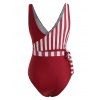 Vertical Striped Plunge High Rise Wrap One-piece Swimsuit - RED M