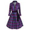 Robe Ceinturée à Tartan avec Bouton - Pourpre 2XL