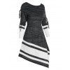 Robe Asymétrique Rayée Plissée à Manches Longues à Col Bénitier avec Lacets - Noir 2XL