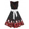 Robe Evasée avec Imprimés Père Noël et Flocon de Neige  - Noir L