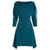Asymmetric Cinched Foldover Dress - PEACOCK BLUE M