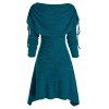 Asymmetric Cinched Foldover Dress - PEACOCK BLUE 3XL