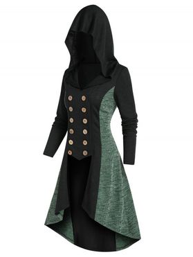 Colorblock Double Breasted High Low Knitted Coat